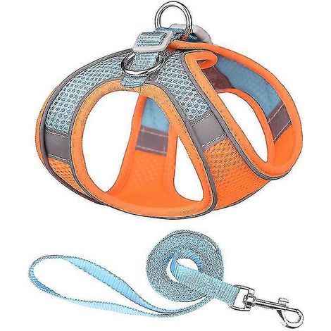 Harnais pour animaux avec laisse, en nylon réfléchissant, pour chiens et chats, taille XXS, orange. (1/4)