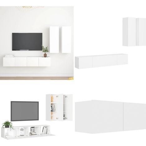 Set de muebles de salón TV 4 piezas madera de ingeniería blanco - Muebles de TV - Armarios de TV