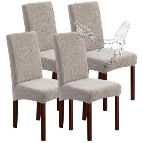ALLIANDISLot de 4 Housses de Chaise Extensibles imperméables pour Salle à Manger, Cuisine, chaises Parsons (Feuilles, Gris Chaud) (1/4)