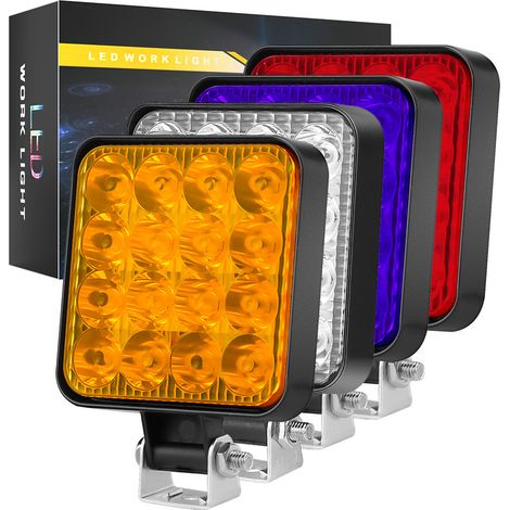 Phare Auxiliaire LED Mini Carré 48W - 16pcs 3030, 1200LM 6500K Blanc, IP65 Étanche, Spot, pour Voiture/Moto/4x4(4pcs) (1/5)