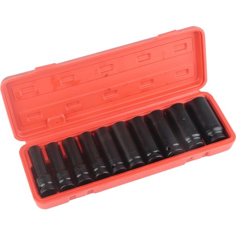 Jeu de 10 douilles à choc 1/2 pouce, embouts 6 pans, adaptateur de réparation, haute dureté (1/5)