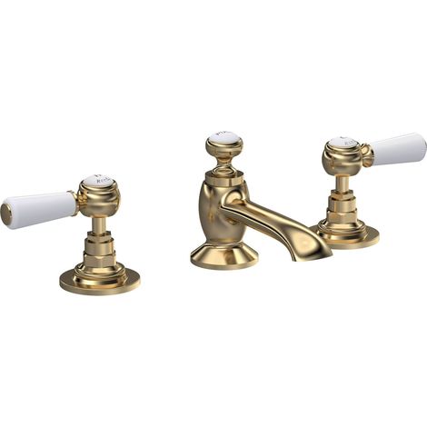 Hudson Reed Topaz 3 Hole Dual Lever Basin Mixer Tap with Pop Up Waste - Brushed Brass