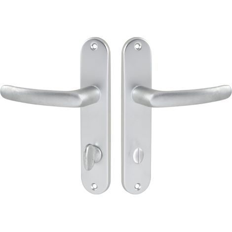 Set de Poignée de Porte sur Petite Plaque - Version à Condamnation Portes WC/SDB, Entraxe 165 mm - Système de Pose Facile - en Aluminium Résistant - Finition Argent (1/5)