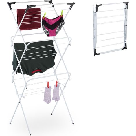 Relaxdays Stendibiancheria Verticale, Stendino Pieghevole a Torre con 18 Aste per Vestiti, 136x62x51 cm, Metallo, Bianco