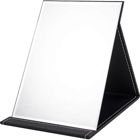 Miroir pliable portable, miroir de maquillage compact super HD, miroir de voyage en cuir PU noir, miroir de coiffeuse sur pied, miroir de table pliable 21 x 15 cm