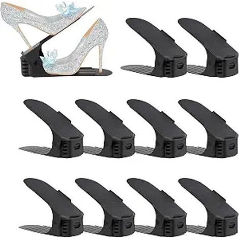Lot de 10 organiseurs de chaussures réglables à double niveau - Gain de place pour armoire - Noir (1/5)