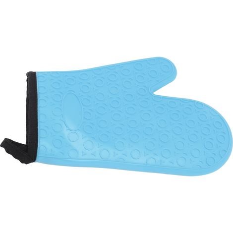 Gant de cuisine en silicone résistant aux hautes températures, imperméable et antidérapant, avec doublure en coton bleu (1/5)