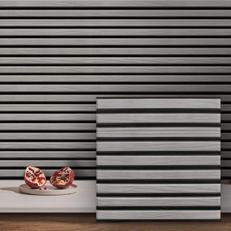 Panneaux Muraux 3D Adhesif Bois, 10 Pièces 30x30 cm, Fausse Murale PVC 3D Autocollants Muraux Imitation Bois, imperméable (gris foncé) (1/5)