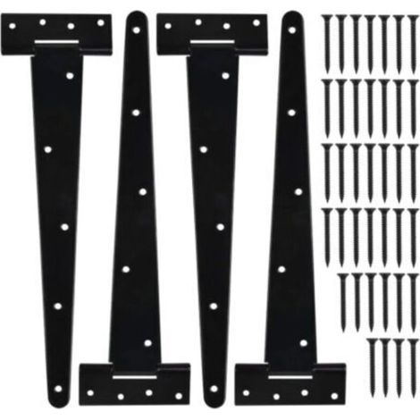 Set of 4 12-inch T-hinges – Galvanized metal – Rust resistant – 7 holes for load distribution – Screws included (1/5)