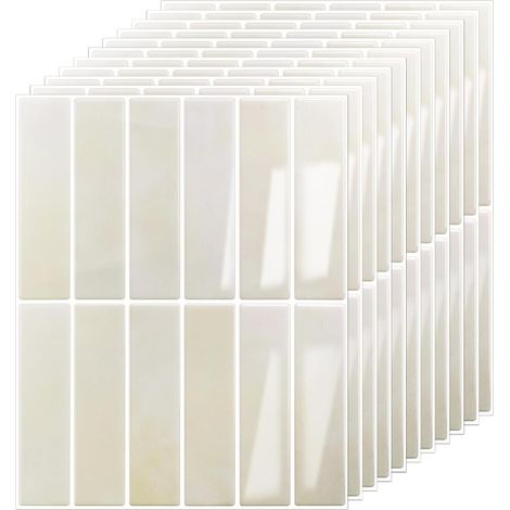 Crédence Adhésive Pour Cuisine, 10 Pièces Carrelage Adhesif Mural Cuisine, Carrelage Adhesif Mural Salle de Bain, 3D Dalle Adhesive Murale Imperméable (Beige, 22.9x29cm) (1/4)