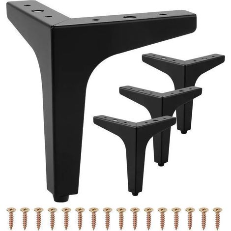 Pieds de Meuble - Métal Fer - Hauteur 10 cm - Forme Triangulaire - Pour Canapé Table Armoire Chaise - Noir - 4 Pièces (1/5)