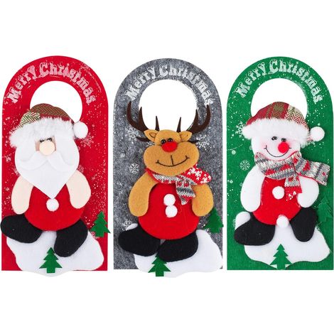 Lot de 3 décorations de Noël pour porte, bouton de porte, décoration d'intérieur, joyeux Noël, pour maison, hôtel, porte (Père Noël, bonhomme de neige et élan) (1/5)