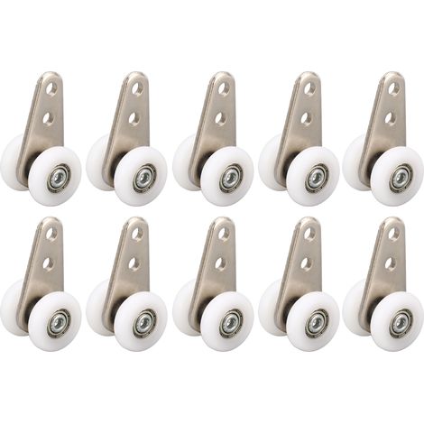 Set mit 10 weißen Nylonrollen, 23 mm Durchmesser, mit weißer Edelstahlhalterung, für Schiebetüren und Fenster (1/5)