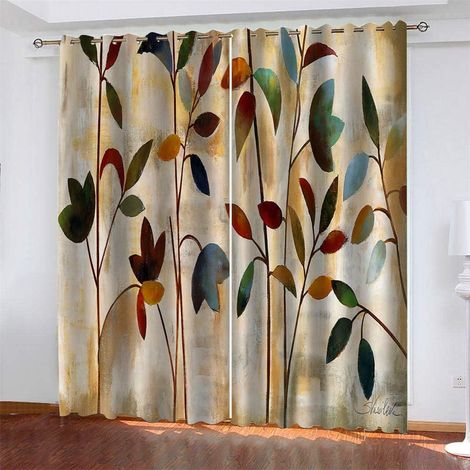 2 Pièces Rideau Occultant, Impression 3D Fleurs, Polyester Thermique, Isolation Chaud Froid, Salon Chambre Cuisine