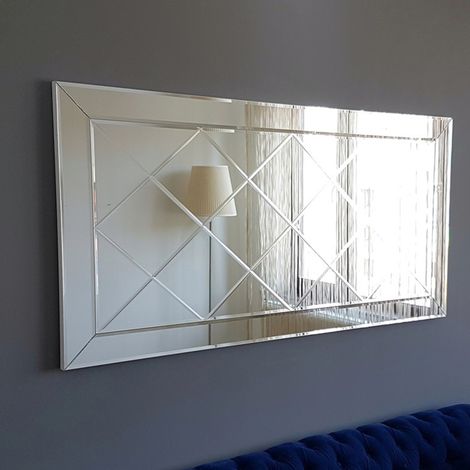 Wandspiegel Rosazza, Geometrische Details, Rechteckig, 130x65h cm, Silber (1/5)