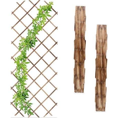 Relaxdays Rankgitter ausziehbar, 3er Set, 180x90 cm, Holz, Rankhilfe Kletterpflanzen, Holzgitter Wand, Spalier, geflammt