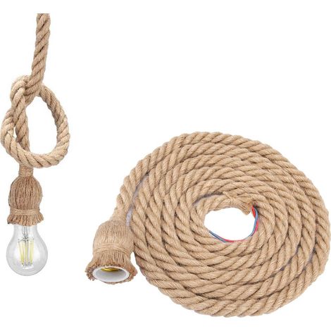 2m E27 Lustre De Corde De Chanvre, Vintage Suspension En Corde De Chanvre Douille Ampoule Kit Suspension Porte-Ampoule (2 Mètres Par Tête) (1/5)