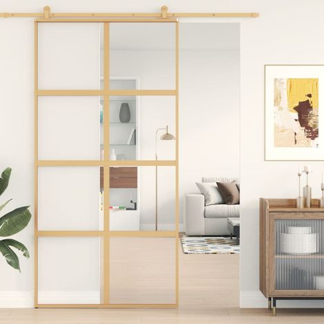 Puerta corredera dorada de vidrio ESG transparente y aluminio vidaXL