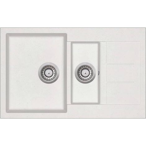 Évier de cuisine double lavabo 80 x 50 cm granit blanc (1/4)