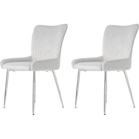 Lot de 2 chaises en velours gris - Pieds métal argenté, dossier confortable - Salon luxe ou salle à manger (1/5)
