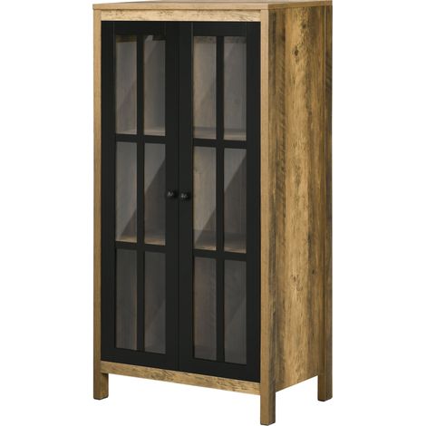 HOMCOM Credenza Moderna 60x35x120cm Marrone a 2 Ante in Vetro e legno (1/5)