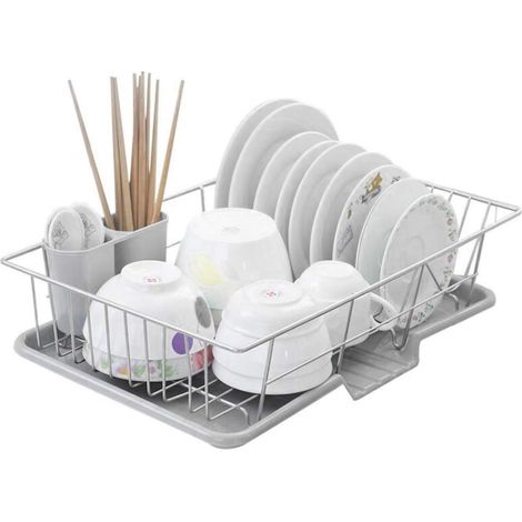 Dish Drainer with Drip Tray and Removable Cutlery Holder Stainless steel Anti-Rust Drying Rack Dish Plate Draining Basket Rack for Kitchen or Counter (1/5)