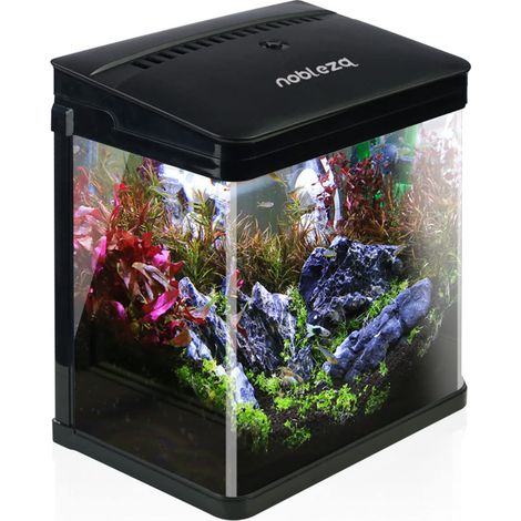 Nobleza - Nano Acquario in Vetro per Pesci Acqua Tropicali con Filtro Inclusa. 7 Litri, Color Nero. (1/5)