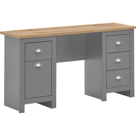 Grey 4 Drawer 1 Door Office Desk With Filing Drawer Oak Top (1/5)