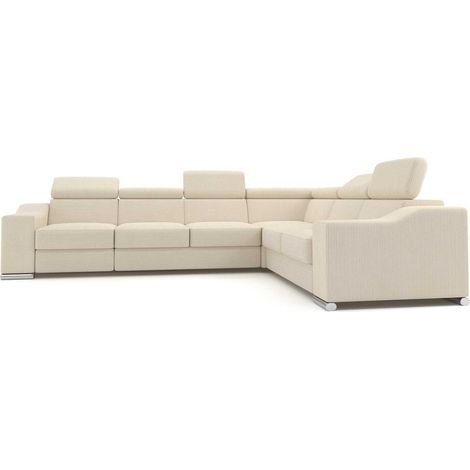 Mobilier Deco – Canapé d’angle convertible réversible en velours côtelé beige – Confort pour 6 personnes – Design contemporain et chic (1/5)