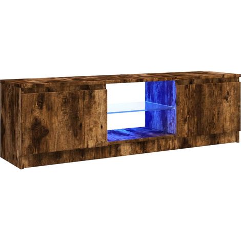 Mobile TV multimediale scaffale per televisione televisione buffet sala da pranzo soggiorno camera da letto con luci a LED rovere affumicato 120 x 30 x 35,5 cm marrone 020026713