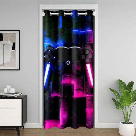 Jeu Rideau de Porte Interieur 86x203,Glitter Grille Carrée Rideau de Porte,pour L'Intimité de Porte,Rose Bleu Ombre Gamepad Gamer Rideau Occultant,Jeu de Sport Match Rideaux de Séparation de Chambre - (1/5)