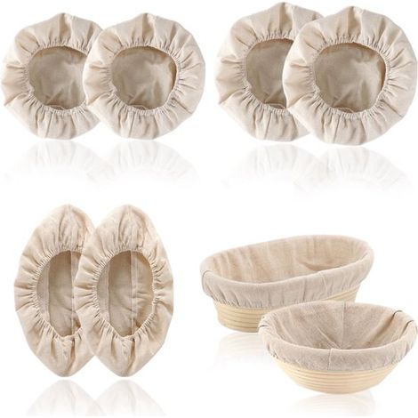 Lot de 6 toiles de lin et coton pour banneton, housses respirantes et réutilisables avec bord élastique, adaptées aux bannetons ronds et ovales, beige (1/5)