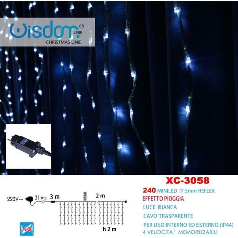 Rideau Lumineux De Noël 240 Mini Led Effet Pluie Lumière Blanche Ip44 Xc-3058