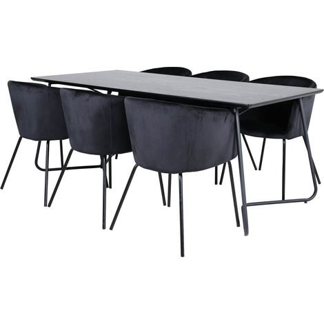 PippiBL Essgruppe Esstisch schwarz und 6 Berit Esszimmerstühle Velour schwarz.