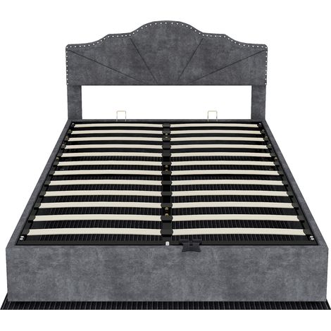 Lit moelleux moderne et minimaliste, tête de lit confortable et douce, 140200CM, gris, meuble de chambre multifonction, lit coffre haut avec vérin pneumatique, matelas 140200CM inclus