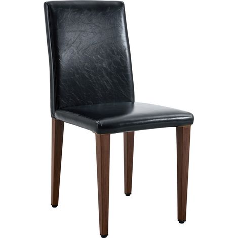 Set di 4 sedie da pranzo moderne in PU nero con gambe effetto noce (1/5)