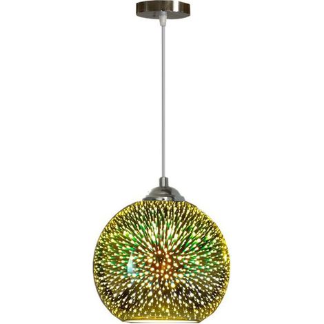 Lustre coloré 3D LED - Pendentif lumières miroir boule de verre feu d'artifice - Abat-jour E27 - suspension - 20 cm (1/3)