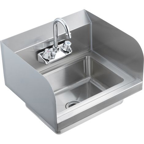 Mophorn Lavamanos con grifo y lavabo lateral de pared o lavabo empotrado 432 x 381 x 330 mm Fregadero de acero inoxidable sin fugas para restaurante, baño, cocina, bar, garaje (1/5)
