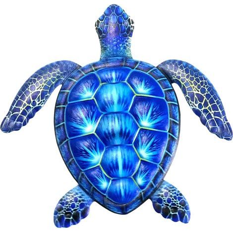 Tortue en Fer Métal, Décoration Murale Extérieure, Décoration de Maison, Suspendue Art Sculpture de Mer pour Patio, Piscine, Jardin, Salon ou Salle de Bain (Bleu) (1/5)