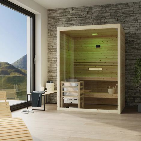Sauna finlandese da interno 2 persone 120x120cm h200 in legno di abete Nirva