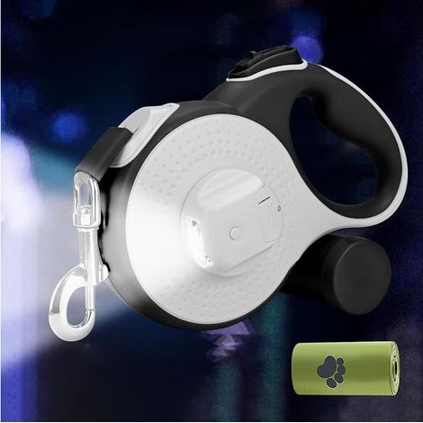 8 m lange Hundeleine – Rollleine mit LED-Licht und Kotbeutelhalter – Verwicklungsfrei – Schnellbremsknopf und rutschfester Griff – Für Hunde bis 50 kg (1/5)