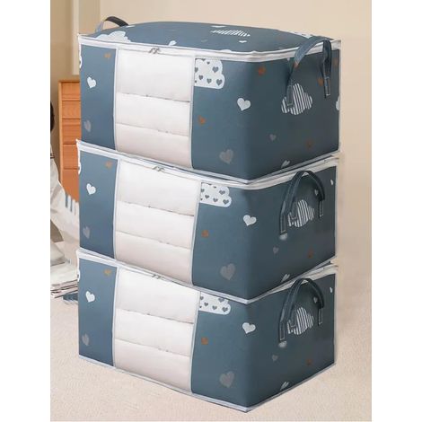 Ce lot comprend 3 sacs de rangement pliables, parfaits pour déménager et ranger le linge de lit, les couvertures et les vêtements. Ils sont bleus et (1/5)