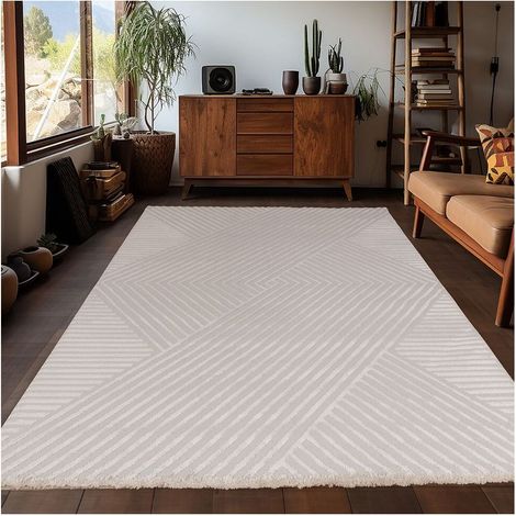 Tapis moderne effet 3D graphique Krupa Beige 140x200 (1/5)