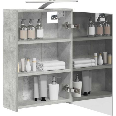 Armoire de Toilette avec Miroir, Couleur Béton Gris, 43 x 16 x 62,5 cm, Rangement Salle de Bain Moderne (1/5)