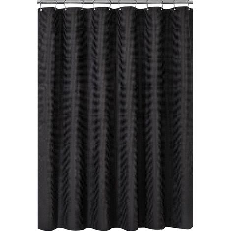1 Rideau de douche, polyester épais texturé gaufré, 12 crochets plastique, salle de bain hôtel maison (1/5)
