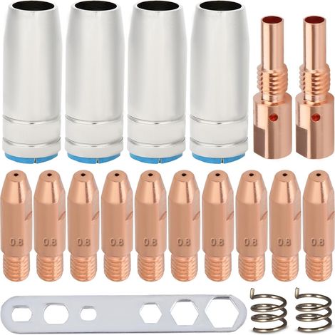 Embouts de Contact de soudage, MB25 Buses Supports d'embouts de Contact, Accessoires de pièces de soudage, Embouts M6 de 0,8mm, consommables pour Pistolet Torche MB25 25AK MIG MAG (19 pièces) (1/5)