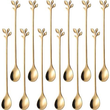 Cuillère À Thé Glacé - Longueur 18,8 cm - Acier Inoxydable Alimentaire - Finition Miroir - Lavable En Lave-vaisselle - 12 Pièces - Or (1/5)