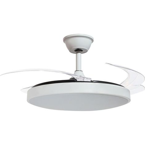 Ventilateur de Plafond avec lumière et 3 pales rétractables en métal et Acrylique Blanc 53 x 106 x 106 cm (1/2)