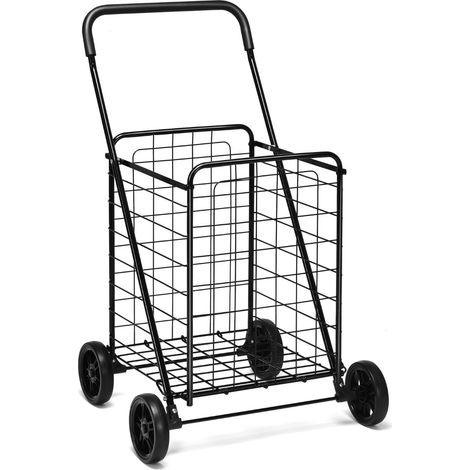 Carrello della spesa pieghevole con ruote, nero, capacità 45 kg
