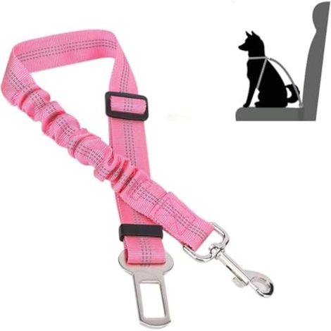 Ceinture Chien Voiture - Harnais Voiture pour Chien - Ceinture de sécurité pour Chien Rose - Laisse pour Voiture avec Absorption de Chocs（2pieces） (1/5)